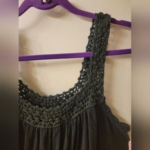 Roxy Women’s Flounce Trim Crochet Strap Dress - Black - Size Large